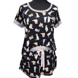 Pillow Talk Women's Kitty Cat Pajama Set Shorts And Shirt Size L